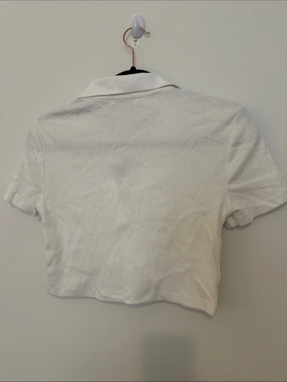 Zara White Ribbed Cropped Polo Tee Top - Picture 5 of 6